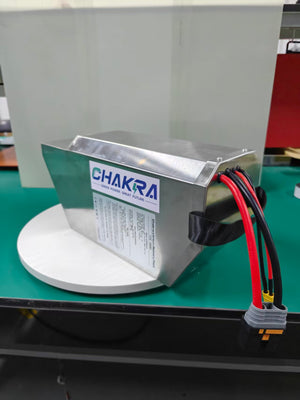 Front view of Chakra 72V 60Ah 340A smart lithium battery with Bluetooth BMS for Honda CRF250 electric conversion.