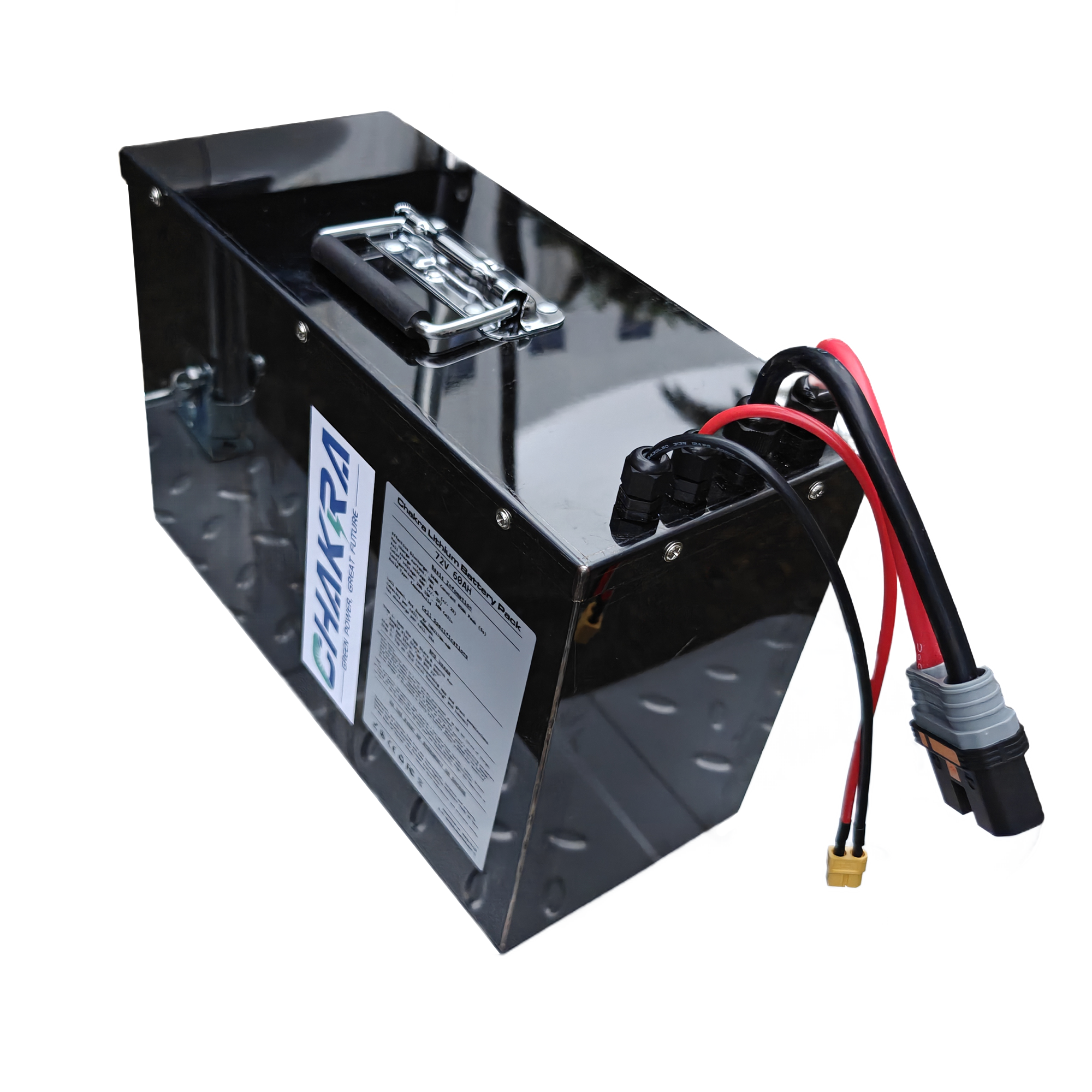 The Chakra 72V 60AH battery features a titanium-black metal casing, giving it an elegant and premium look.
