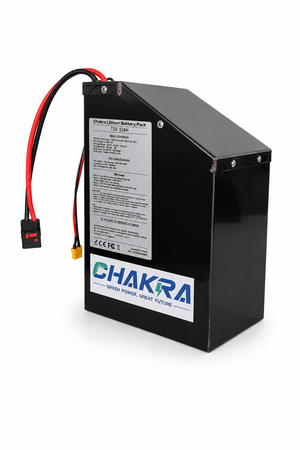 The front of the silver gray razor battery, produced by Chakra Battery Company