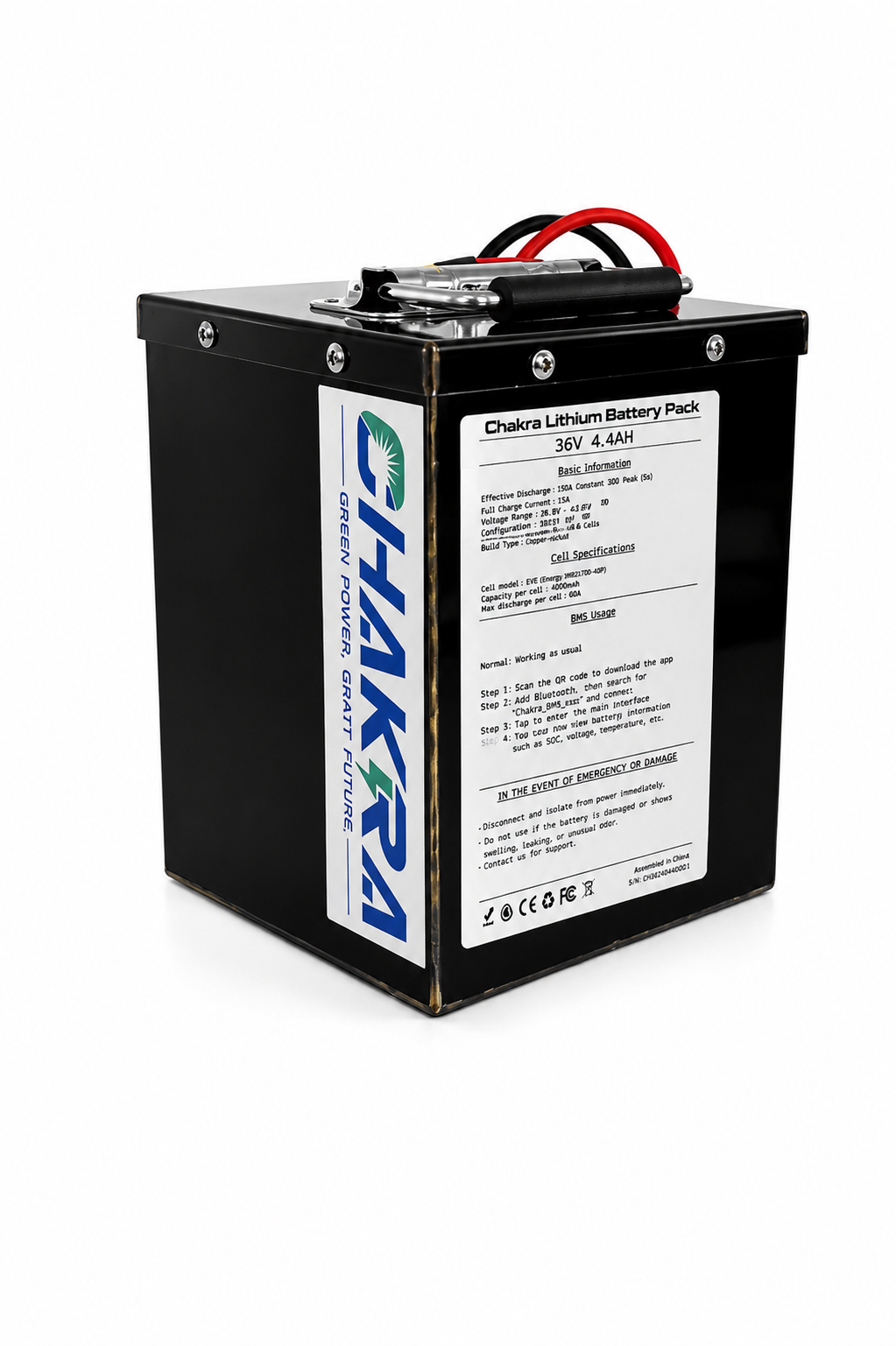 36V 42.4Ah smart lithium battery for Electric Mini Dirt Bike with Samsung 53G cells and ANT Bluetooth BMS by Chakra Batteries.